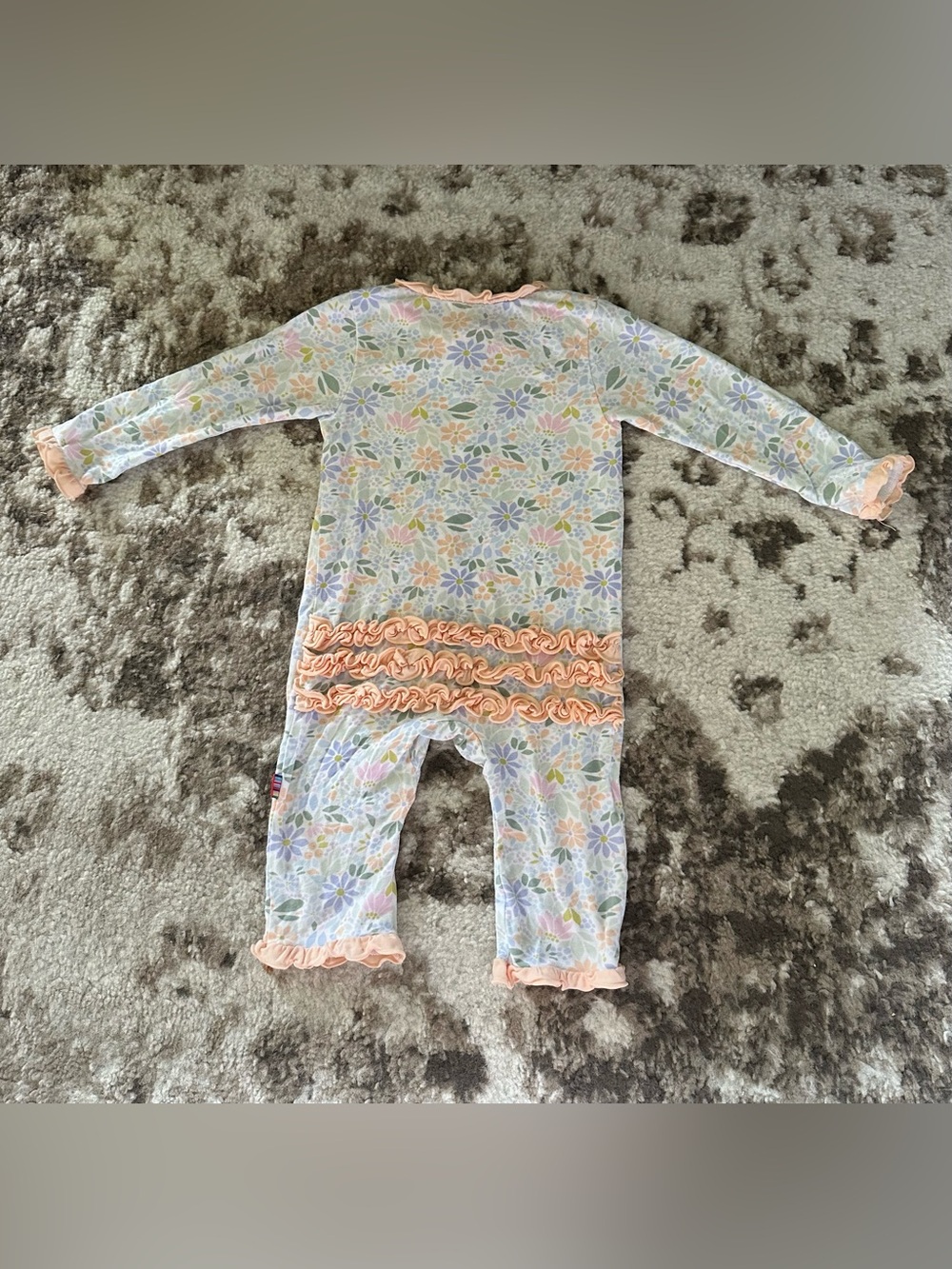 Magnetic Me Floral Ruffle Footie in Lavender, Peach & Green